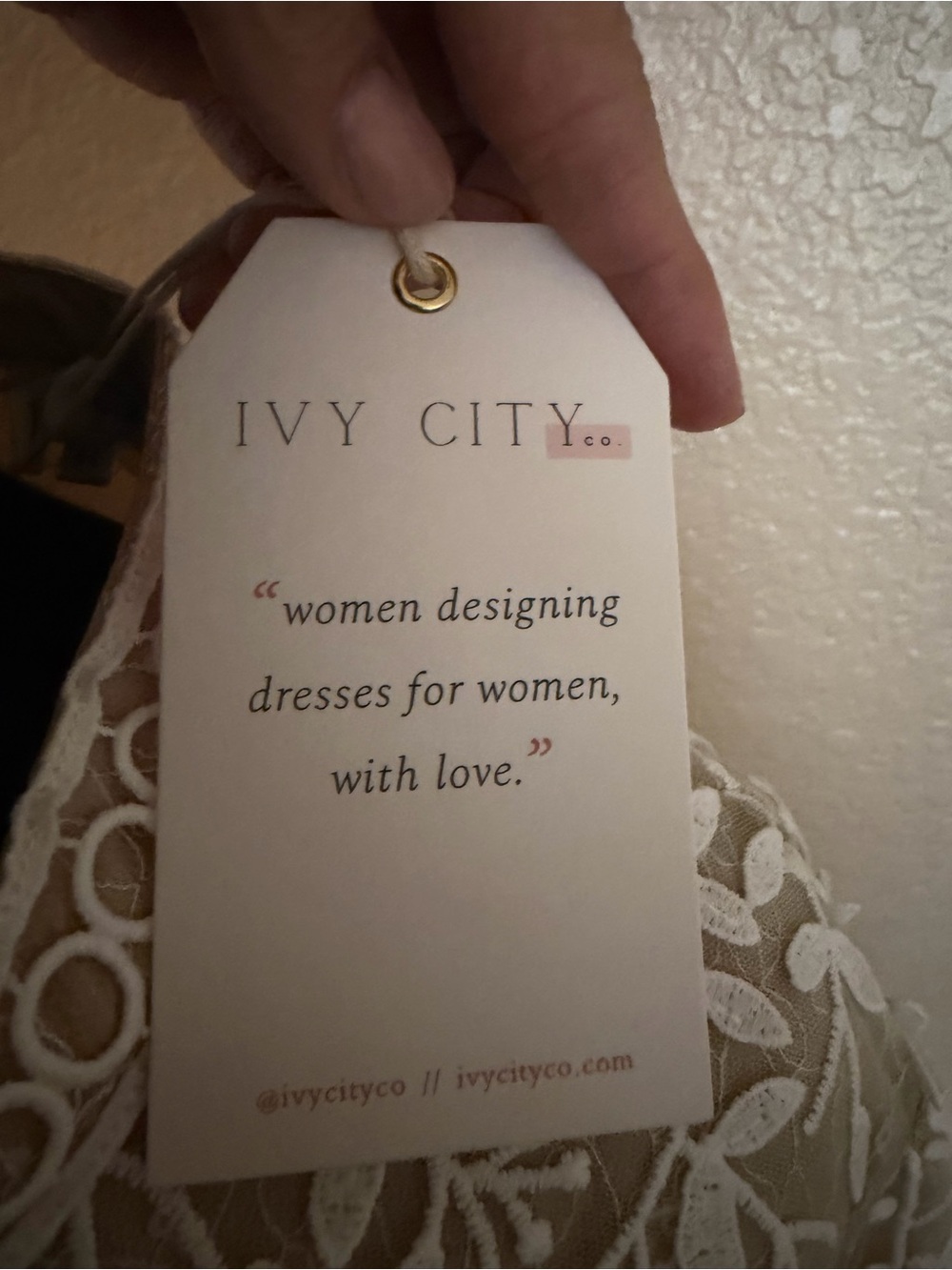 Ivy City Co Lace Overlay Tea-Length Dress in Ivory and Nude - Picture 6 of 7